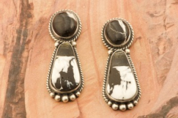 Navajo Jewelry White Buffalo Turquoise Sterling Silver Earrings